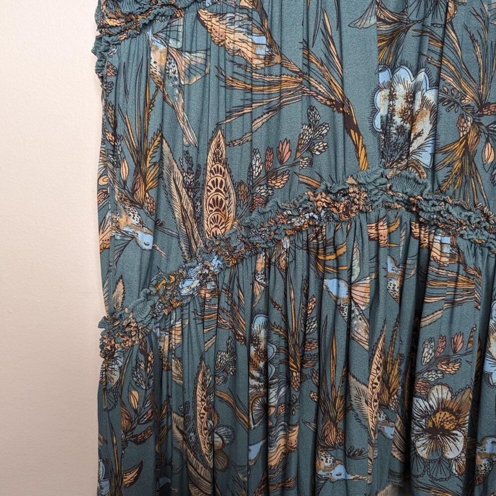 Free People Blue Haze Tank Top Floral Print Sleeveless V-Neck Ruffle Trim Size S - Picture 5 of 7